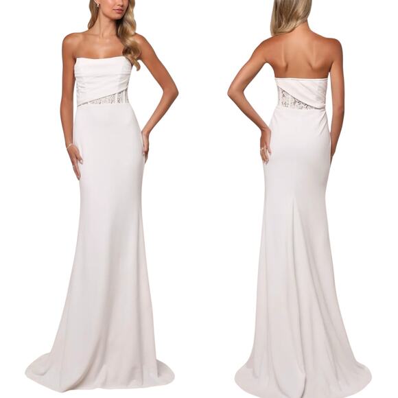 Lulus Avowed Adoration White Sheer Lace Pleated Strapless Maxi Dress size XS - Picture 1 of 7